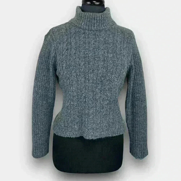DANIEL HECHTER Petites‎ ladies cropped ribbed medium blue turtleneck - Picture 1 of 8